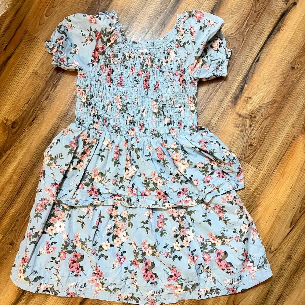 Gymboree Girls Floral Pleated Tiered Dress - Highland Hills - Gray